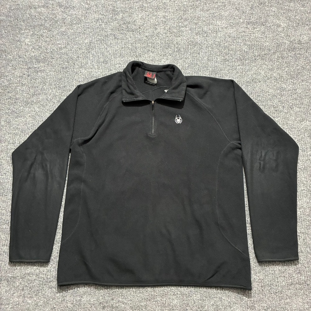 Spyder Mens Pullover Sweatshirt Black Fleece 1/4 Zip Long Sleeve 48" Chest